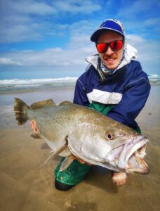 Kob (Kabeljou) caught during a guided fishing trip in Jeffreys Bay